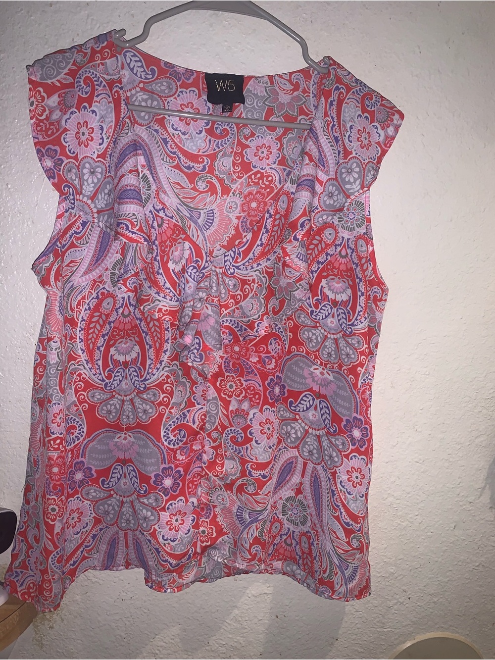 W5 Coral and Lavender Paisley Cap-Sleeve Camisole